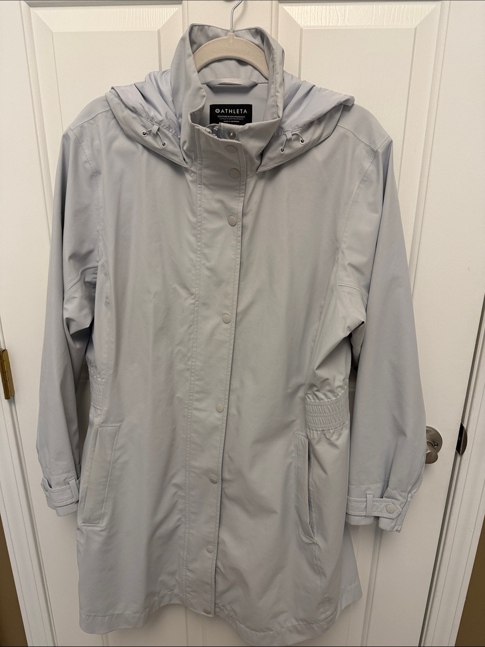 Athleta Light Gray Waterproof Hooded Raincoat